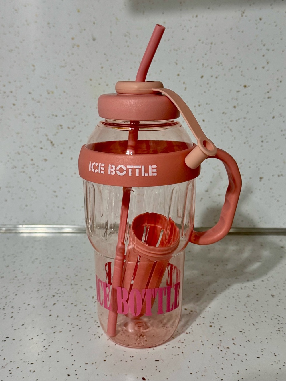 Ice Bottle Pink Straw Bottle with Handle